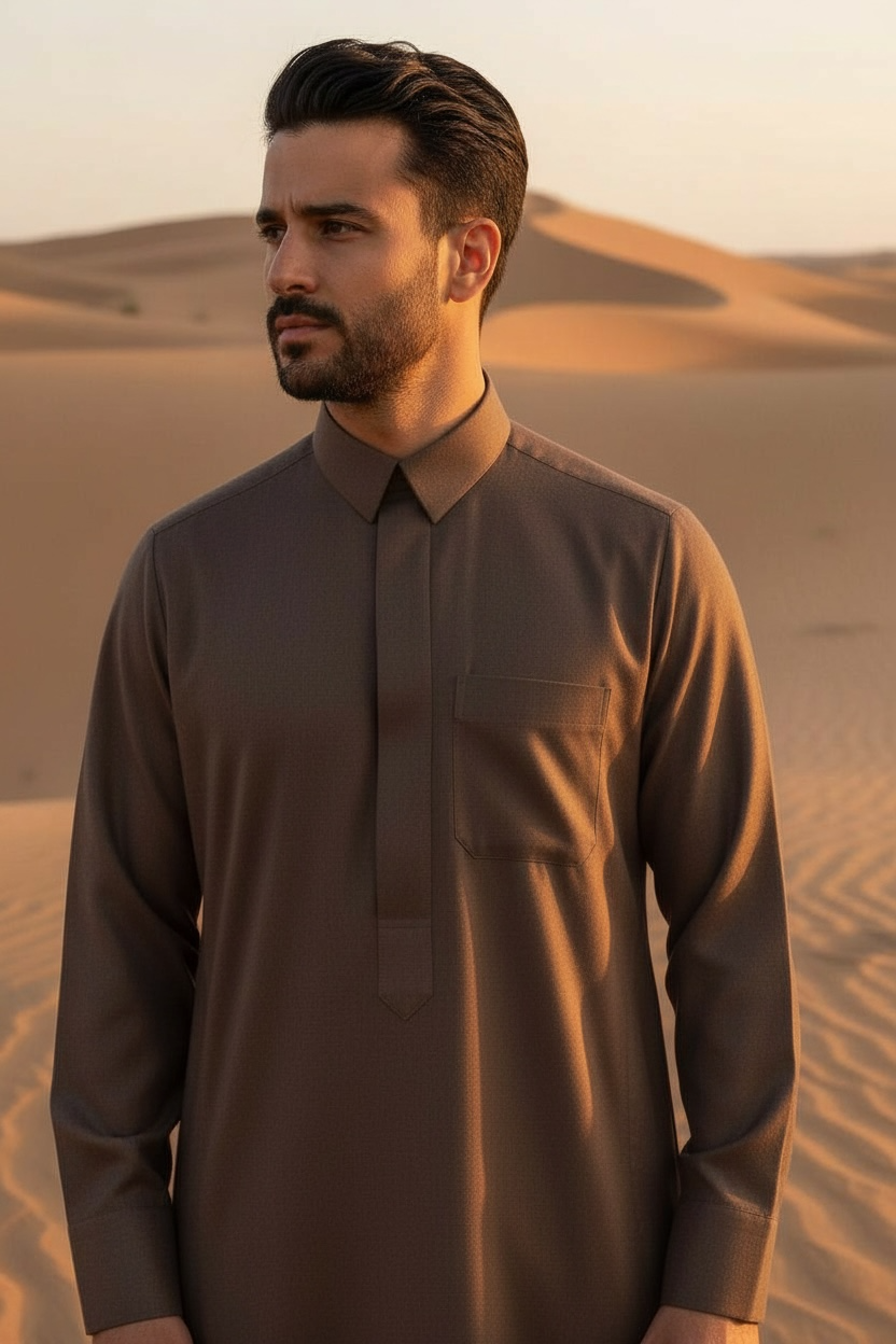 Collared Saudi Thobe – Cashmere Wool Blend