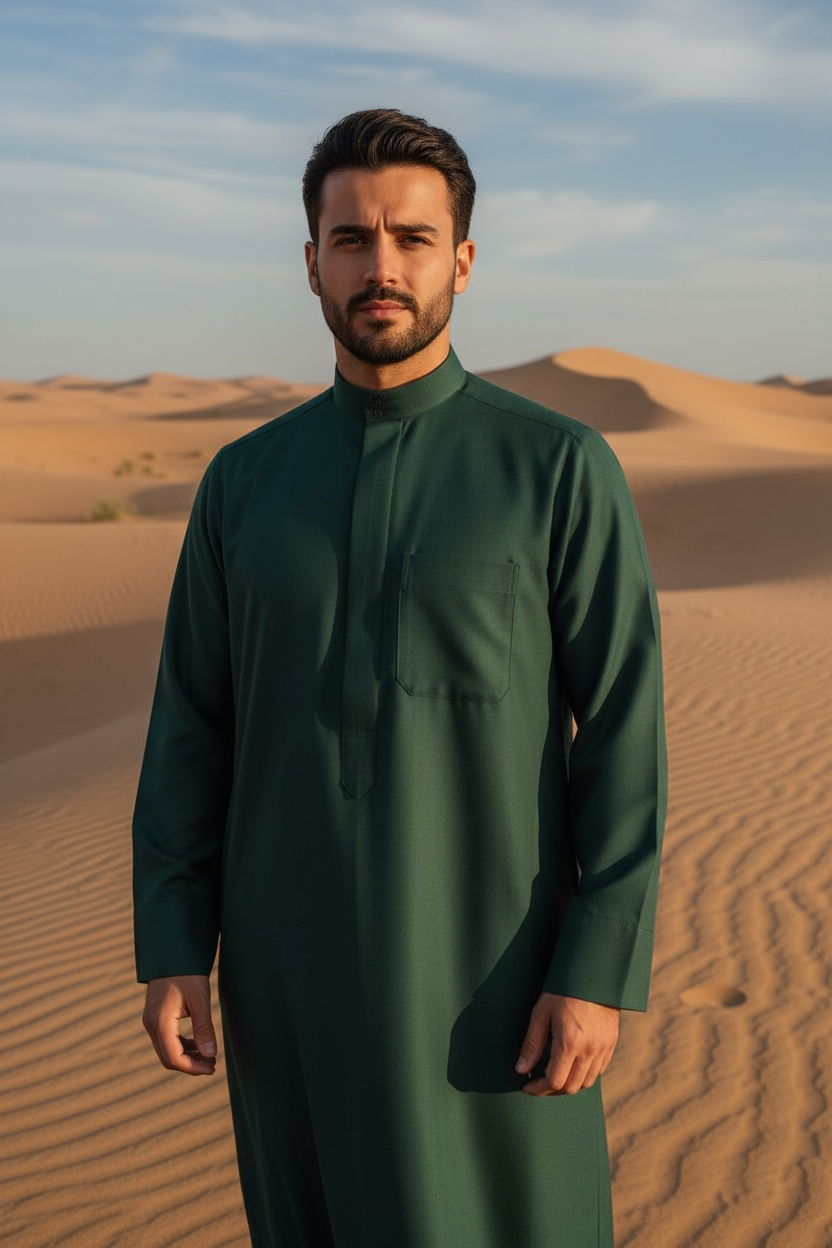 Collared Saudi Thobe – Cashmere Wool Blend
