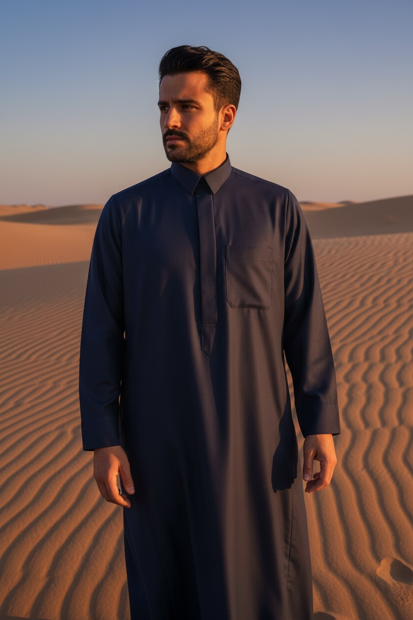 Collared Saudi Thobe – Cashmere Wool Blend