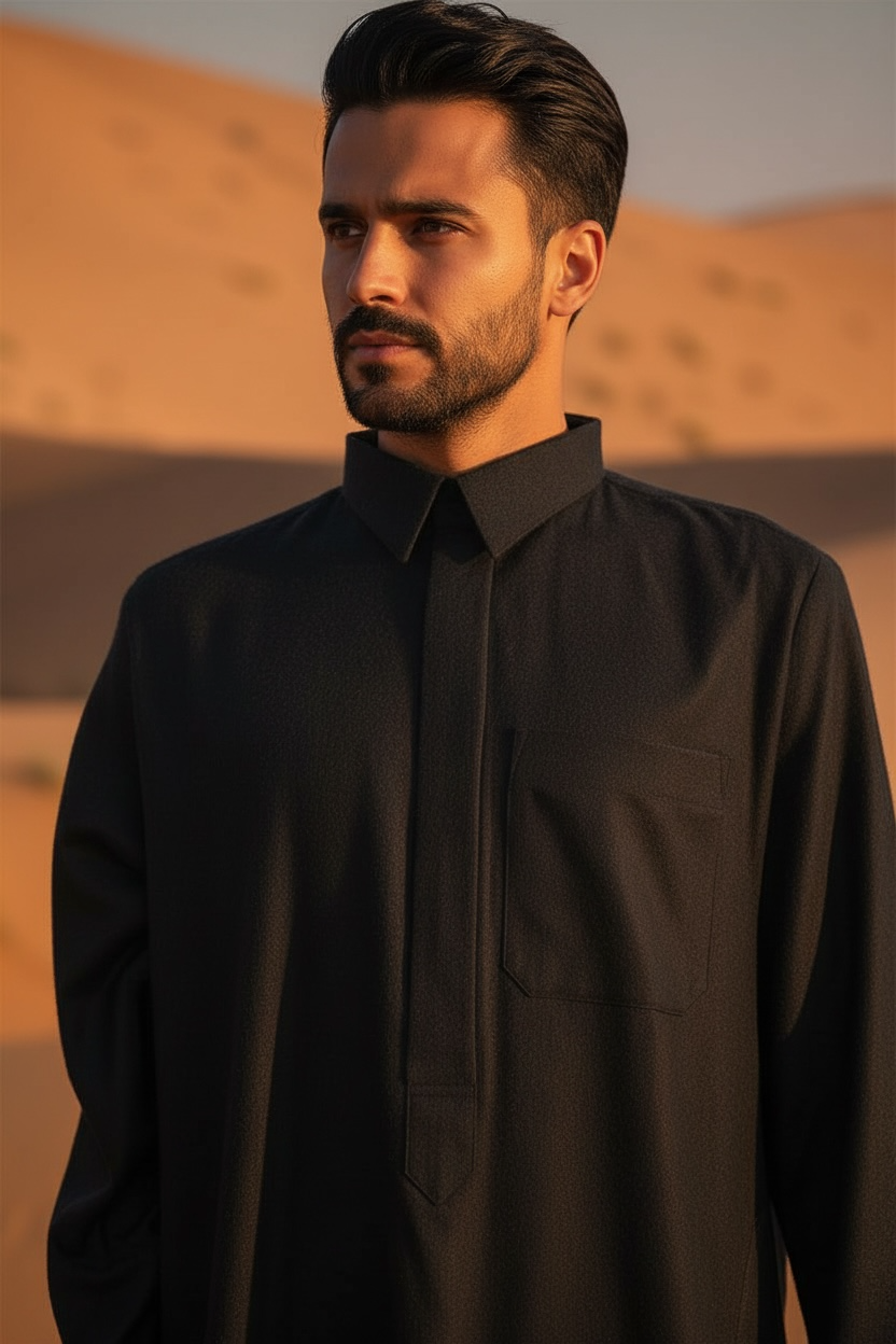 Collared Saudi Thobe – Cashmere Wool Blend