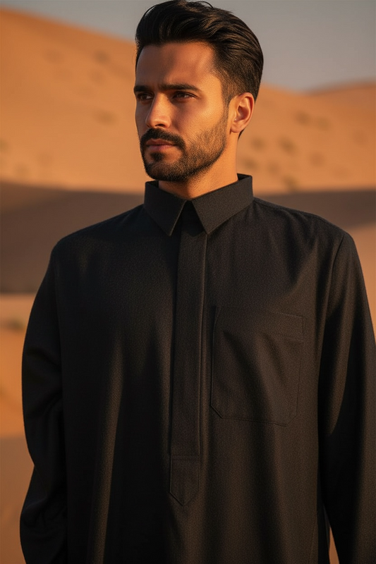Collared Saudi Thobe – Cashmere Wool Blend