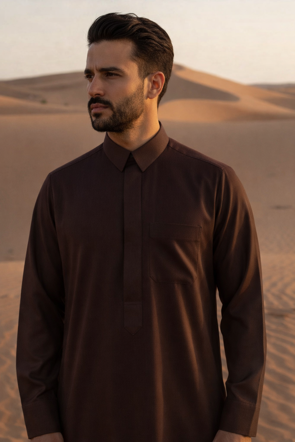Collared Saudi Thobe – Cashmere Wool Blend
